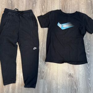 Nike Kids Black Jogger Pants and shirt. Size Large
